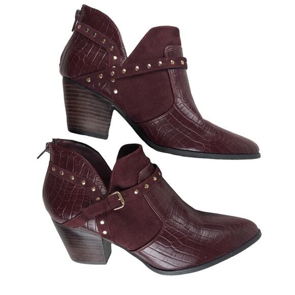 Bella-Vita Burgundy gold studded booties 8 - Picture 3 of 10